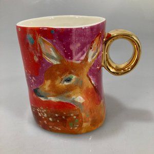 Lauren Carlson Walcott Deer Coffee Mug Anthro 12 oz